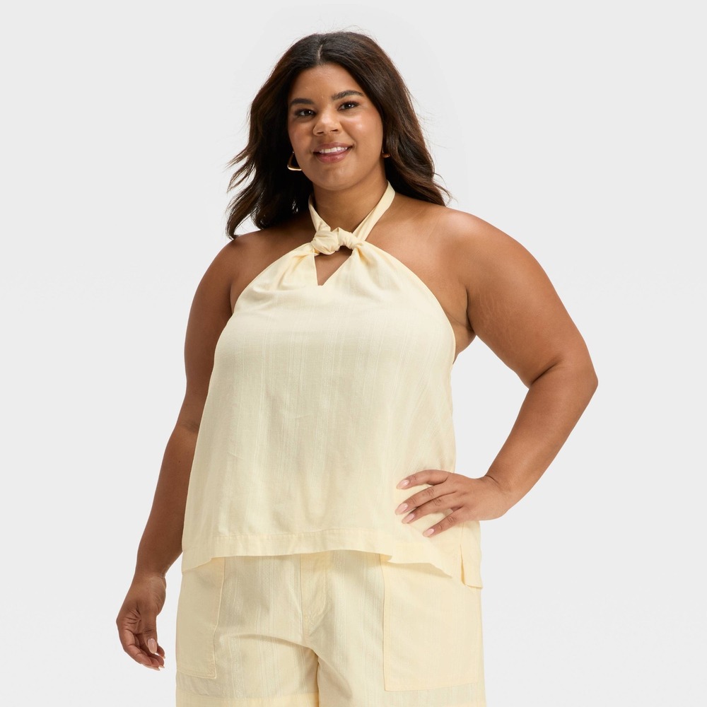 NEW Universal Thread‎ Plus Size Beige Knotted Halter Top, Size 3X